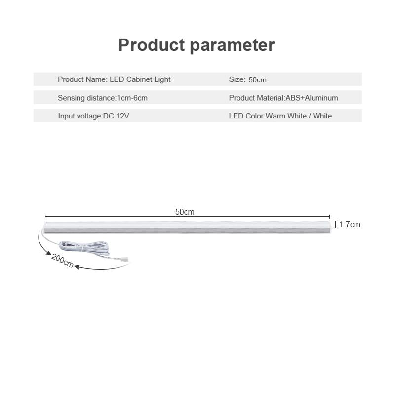 Touch Dimming Sensor LED Aluminium Bar Light Stepless Dimmable Wall Lamp Tube DIY Kitchen Cabinet Closet Backlight Home Lighting 50CM With EU Plug