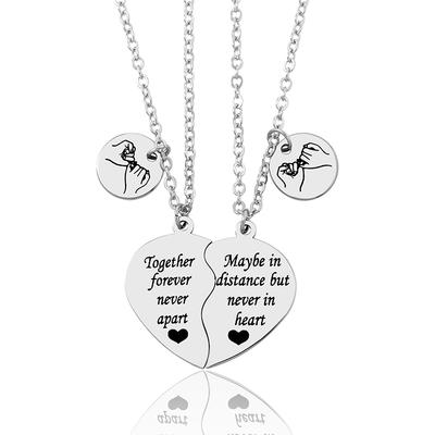 2 Stück/Set Edelstahl Rosa Versprechen Anhänger Herz Passende Halsketten Für Paare Schwestern Freunde Geschenke