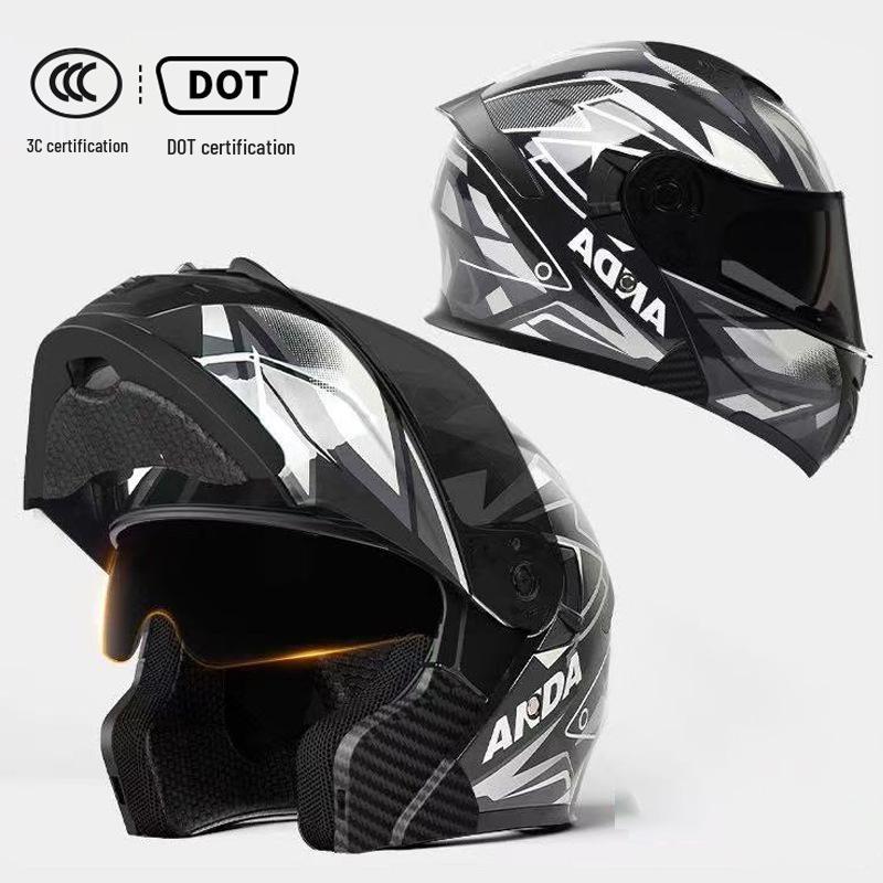3C Certified Flip-up Motorcycle Helmet for All-Season Use, Unisex, and Universal Fit for Electric Vehicles.