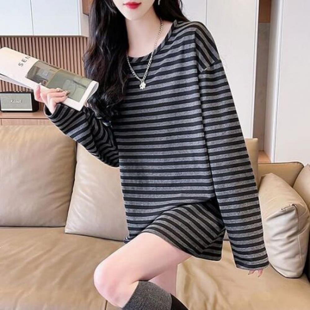 Navava Casual STripe Loose FiT Long Sleeve T shirT nT2962