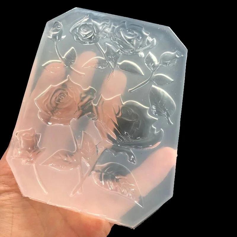 2024  New Mirror DIY Handmade UV Crystal Epoxy Mold with Leaf Big Rose Jewelry Pendant Accessories