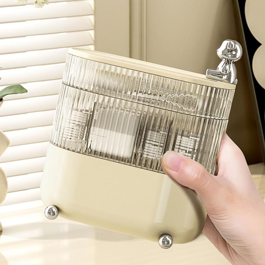 Desktop Storage Box 3 Tier Rotating Divided Organizer for Jewelry Data Cable Cosmetic Cream White