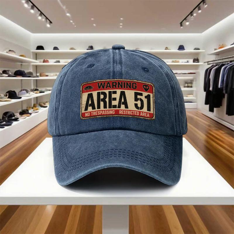1 Stück Verstellbare Alien-Thema Area 51 Warnhinweis Baseballkappe Retro UFO Abzeichen Design Unisex Freundlicher Verschluss One Size