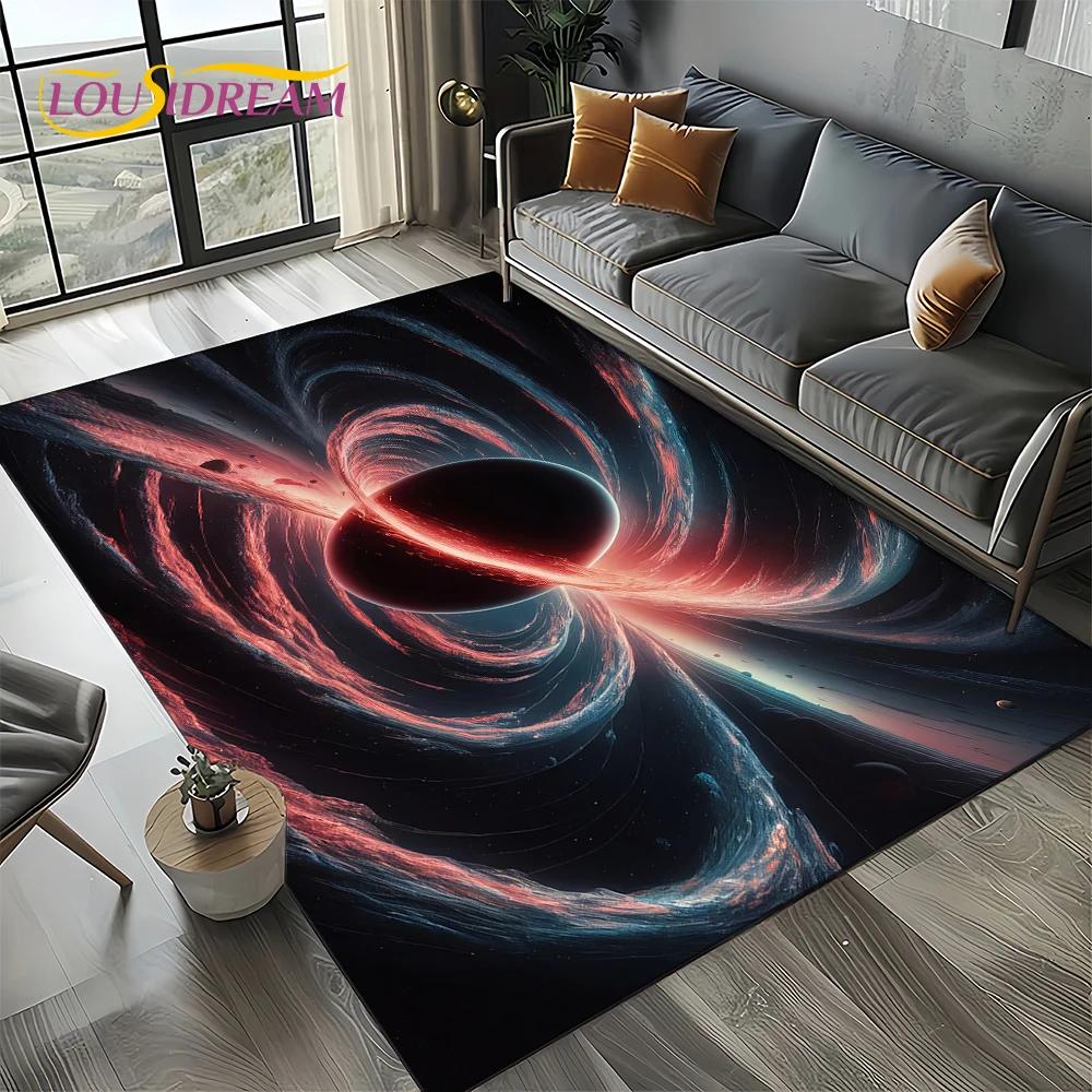 Universe Space Stars Black Hole Galaxy Earth Milky Way Carpet Rug for Living Room Bedroom Sofa Decoration,Non-slip Floor Mat