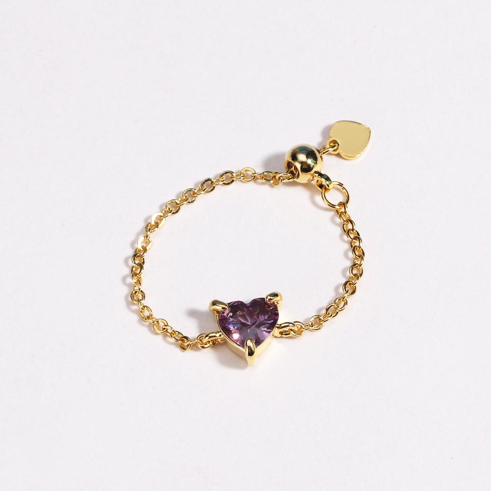Pink Purple Green Zircon Heart Pull-out Chain Adjustable Rings For Women Fashion New Jewelry Gift Party Wedding Anillos Mujer