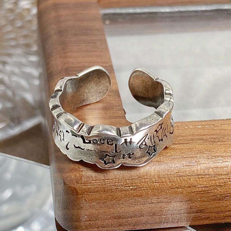 [Collection Of Old Sites] Graffiti Retro Personalized Retro Open Ring Punk Hip Hop Niche Unique Stacked Ring