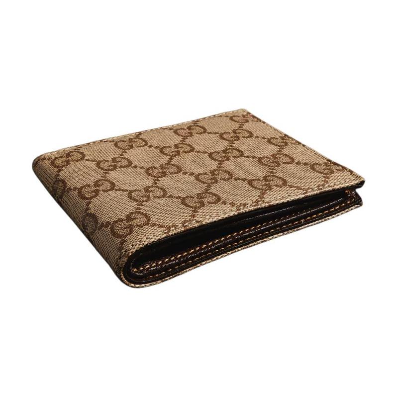 Gucci bi-fold brand jacquard bi-fold design artificial leather wallet men's sand color with dark brown