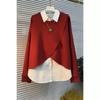 Womens Oversized Plus Size Long Sleeve Fake Two-Piece Shirt Top Loose Fit Casual Elegant Blouse 2026