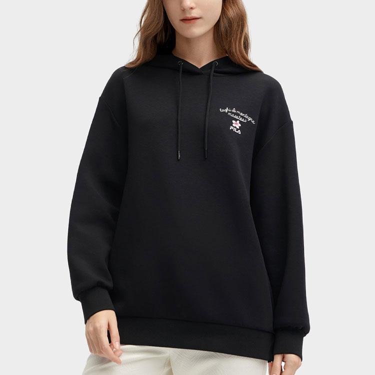 Fila Heritage Series Printed Letter Hooded Pullover Sweatshirt Women Sweatshirt Black F11W418214F-BK
