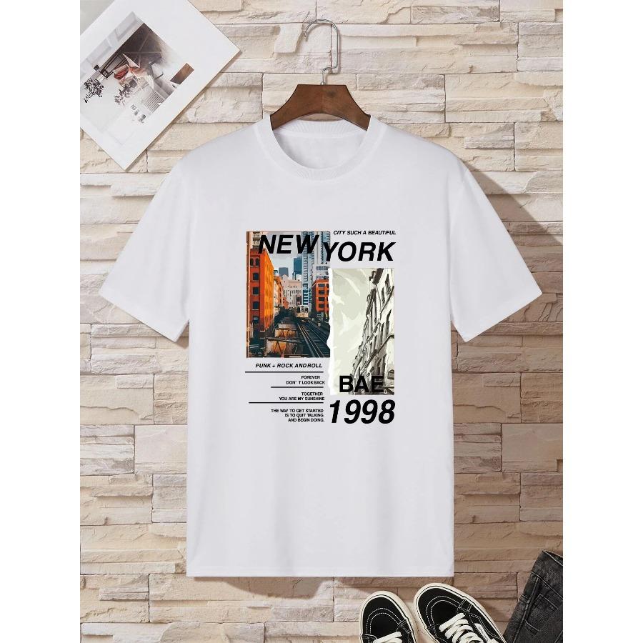 Cotton New York Bae 1998 Print T-Shirt for Men's Casual Crew Neck Short-Sleeve Fashion Summer Man T-Shirts Tops Regular AndOversize Tee