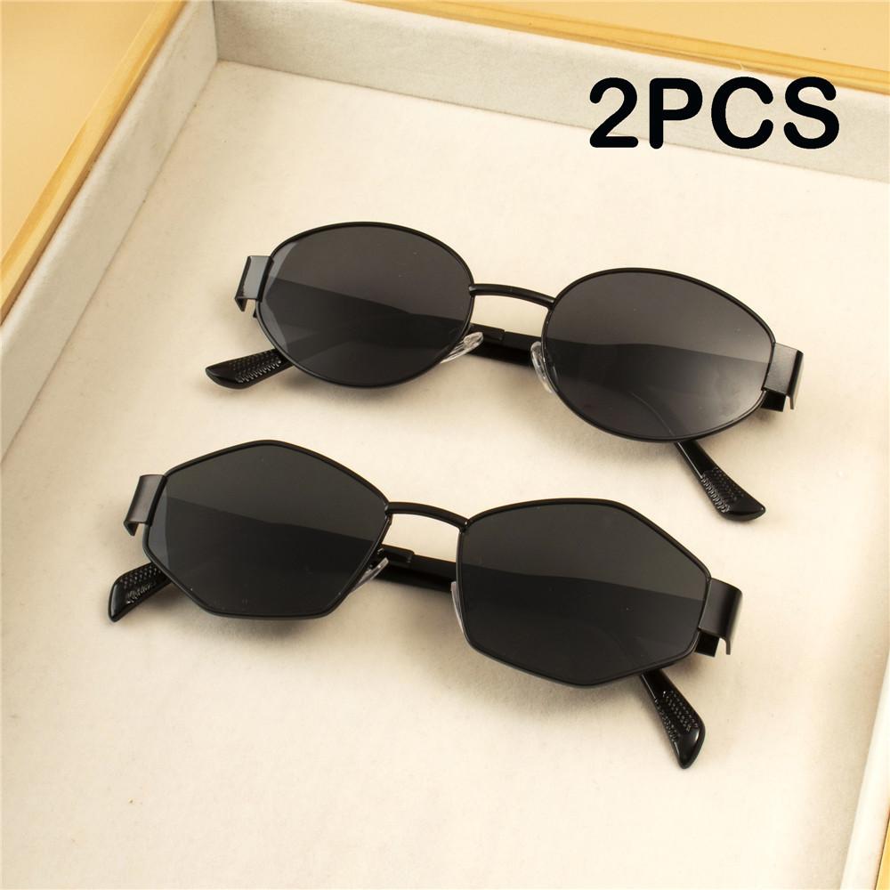 2PCS Vintage Punk Style Sunglasses Retro Round Metal Frame Women Sun Glasses Fashion Eyewear