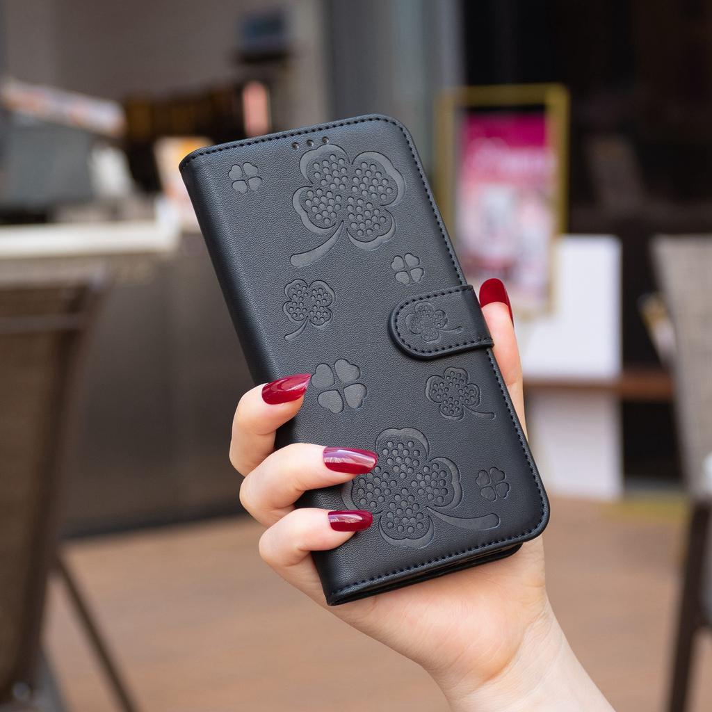 For Xiaomi Redmi Note 13 5G PU Leather Cover Four Leaf Clover Flip Wallet Phone Case