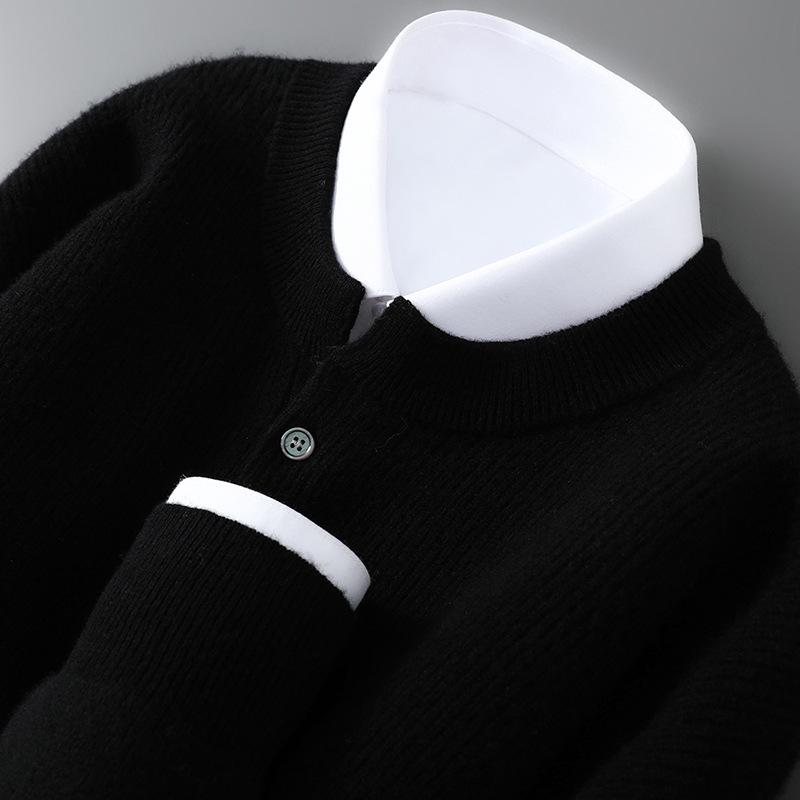 

Men s 100% Pure Wool Round Neck Thickened Pullover: Business Casual Autumn/Winter Base Layer Sweater XXL