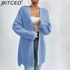 BITCED Autumn/Winter Oversized Mid-Length Cardigan Knitwear V-Neck Solid Colour Knit Top