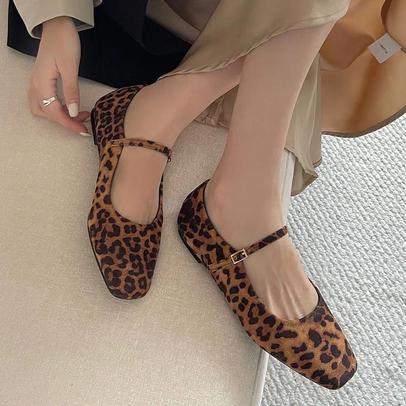 Fashion Big Size 43 Footwear Leopard Print Women Mary Janes Shoes Female Designer Shallow Fashion Buckle Strap Ladies Flat With Shoes