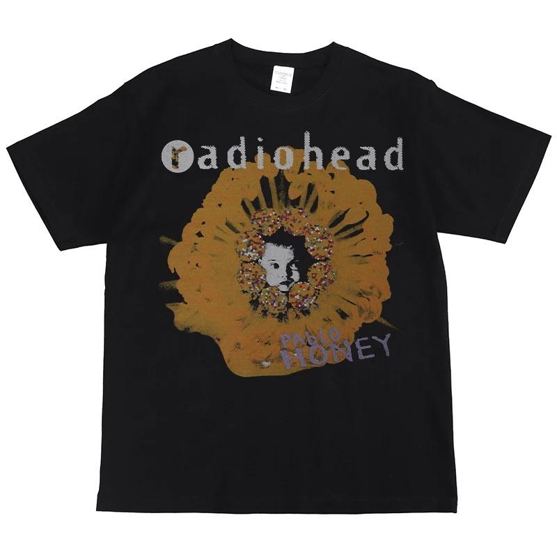 New Arrival Radiohead Print American Street Hip Hop Vintage Black Short Sleeve TShirt Unisex Women Men Streetwear Top