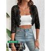 Cardigan Autunno 2025 Nuovo Abbottonatura Giacca Corta Moda Pizzo Giuntato Top