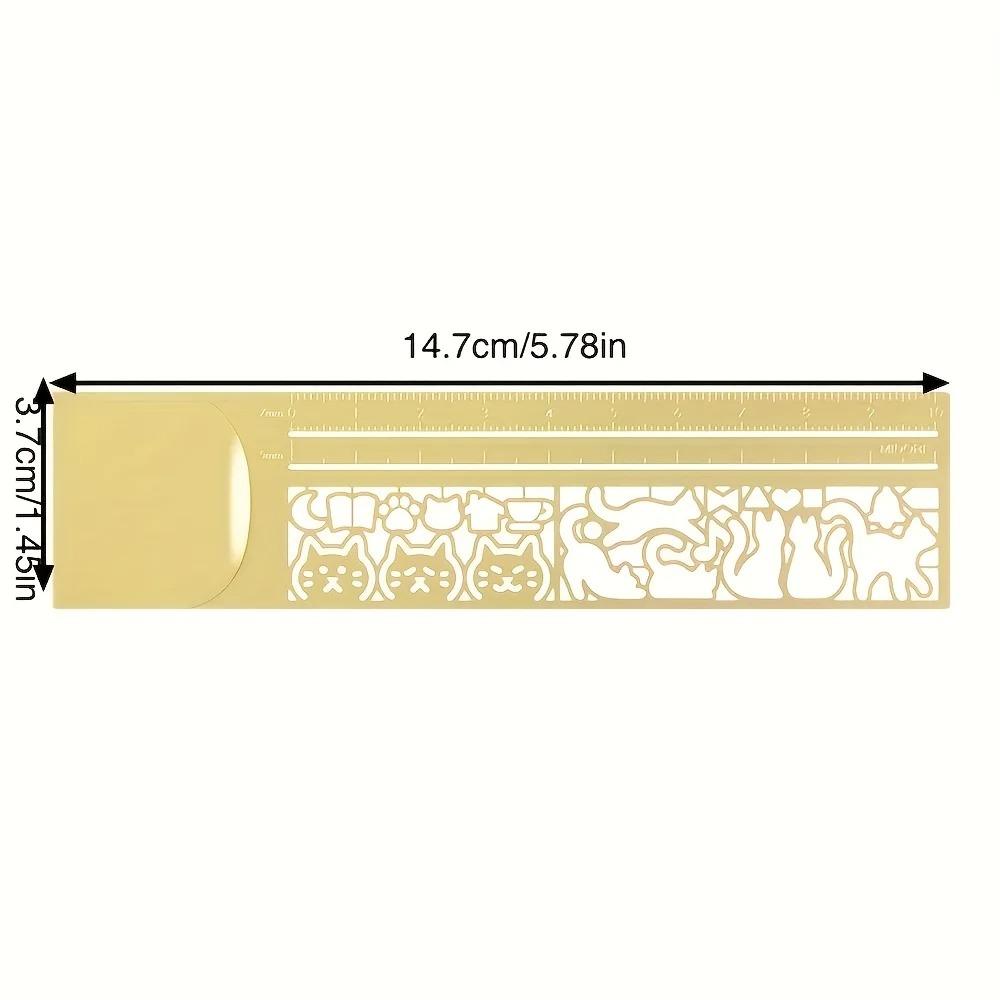 Cat Pattern Metal Stencil Ruler Dual-Sided Template Tool for Journaling Scrapbooking and Drawing Kawaii School Supplies
