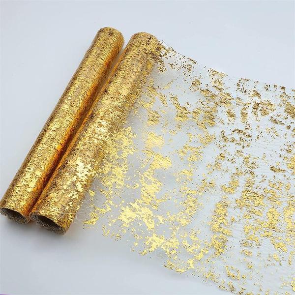 Table Runner Roll, Glitter Gold Foil Mesh Table Runner Decorative Dining Table Centerpiece for Party, Wedding, Baby Shower, Christmas