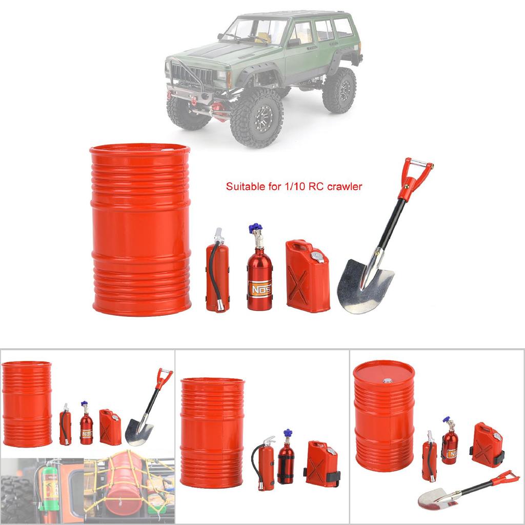 Fire Extinguisher Oil Drum Shovel Nitrogen Bottle Fit for SCX10 D90 TRX4 1 10 RC Car (Red)