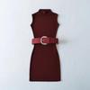 Pure Desire Black Sleeveless Belted Slim Fit Dress - Sexy, Flattering, Hip-Hugging Skirt for Hot Girls
