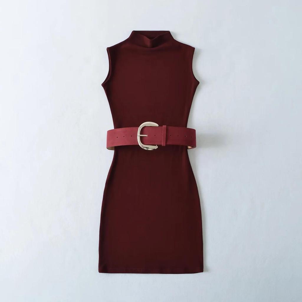 Pure Desire Black Sleeveless Belted Slim Fit Dress - Sexy, Flattering, Hip-Hugging Skirt for Hot Girls