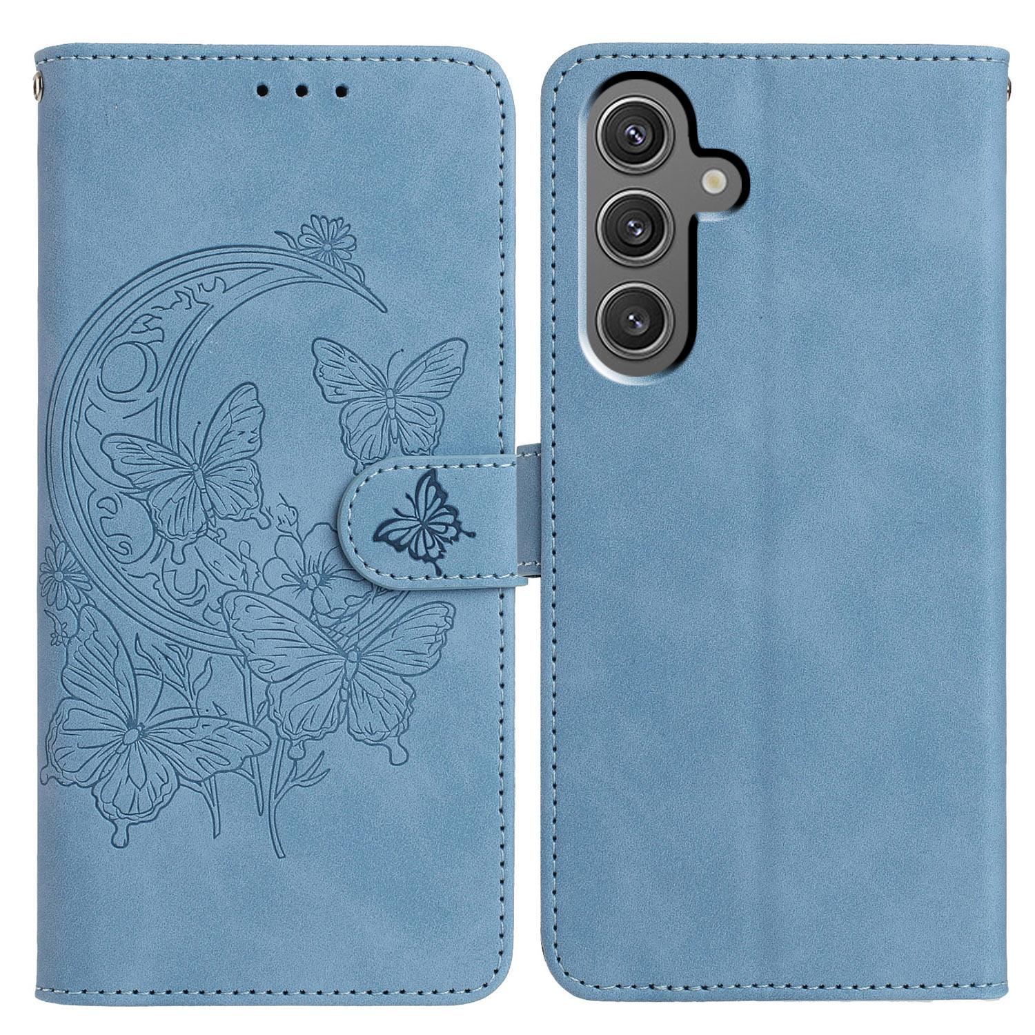 

Для Samsung Galaxy A25 5G (Глобальний) (161.0мм) Чохол Гаманець з ПУ шкіри з тисненням Метелик Квітка Підставка Чохол для телефону Sky Blue