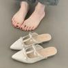 Gentle Fairy Bag Head Half Slippers Spring Fashion French Temperament Elegant Satin Bow Pointed Wedge Slippers