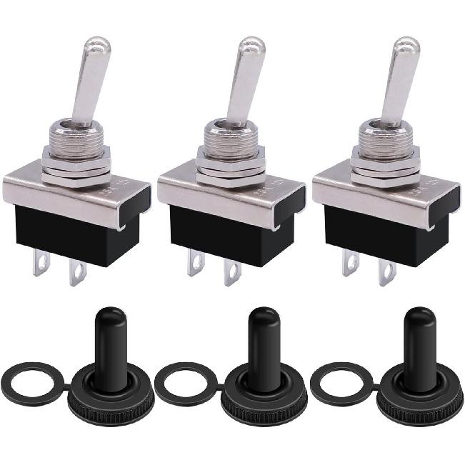 weideer 3Pcs Waterproof Toggle Switch 12V 25A 2 pin 2 Position SPST ON/Off Toggle Switch with Waterproof Cover for Auto Car KN3D-101