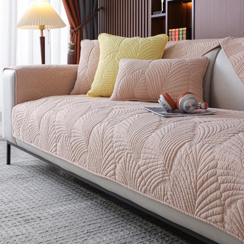 Nordic Simple Solid Color Sofa Cushion Four Seasons Pure Cotton Fabric Non-Slip Cushion Winter General Modern Sofa Cover Slipcover