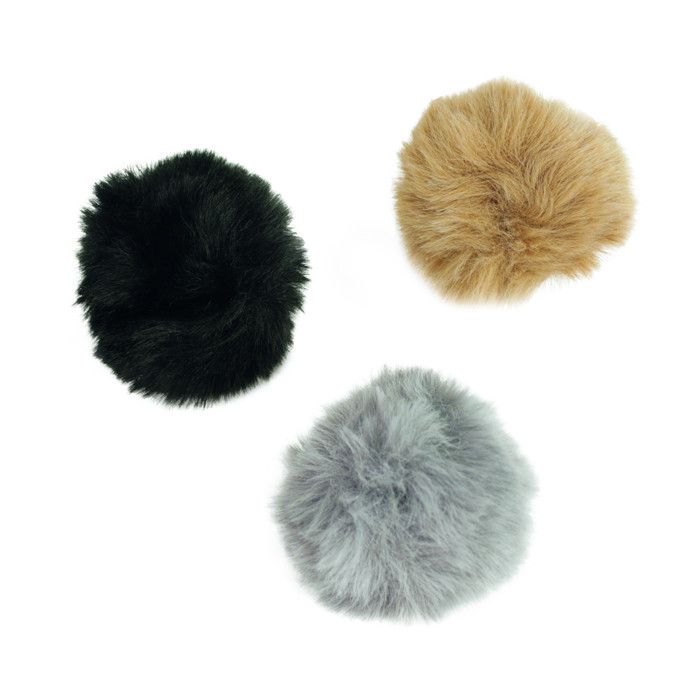Pompons en fausse fourrure Gris Taupe et Noir 3 pièces