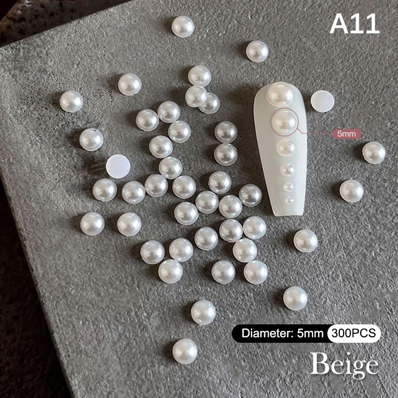 1 Bag Half Round Pearl Nail Charms White Pearls 3D Caviar Beads Manicure Supplies Flatback Pearl Decoration