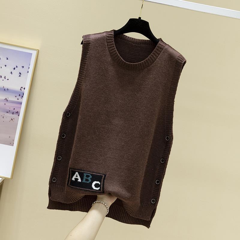 

Женский свободный вязаный жилет, жилет, весенне-осенний вязаный свитер, верхняя одежда, хеджирующий жилет, свободный свитер L коричневый