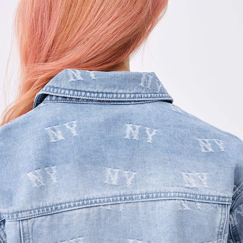 New MLB MONOGRAM Collection New York Yankees Denim Jacket Women's Light Blue 3FDKM0151-50BLL