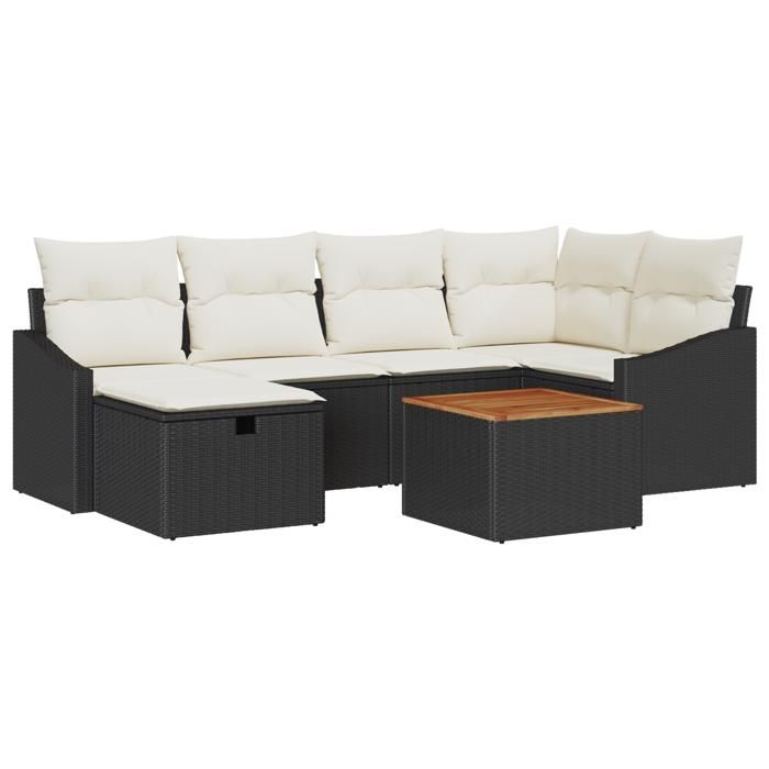 VidaXL Ensemble de canapé de jardin 7 pièces avec coussins Noir Poly Rattan 3360897
