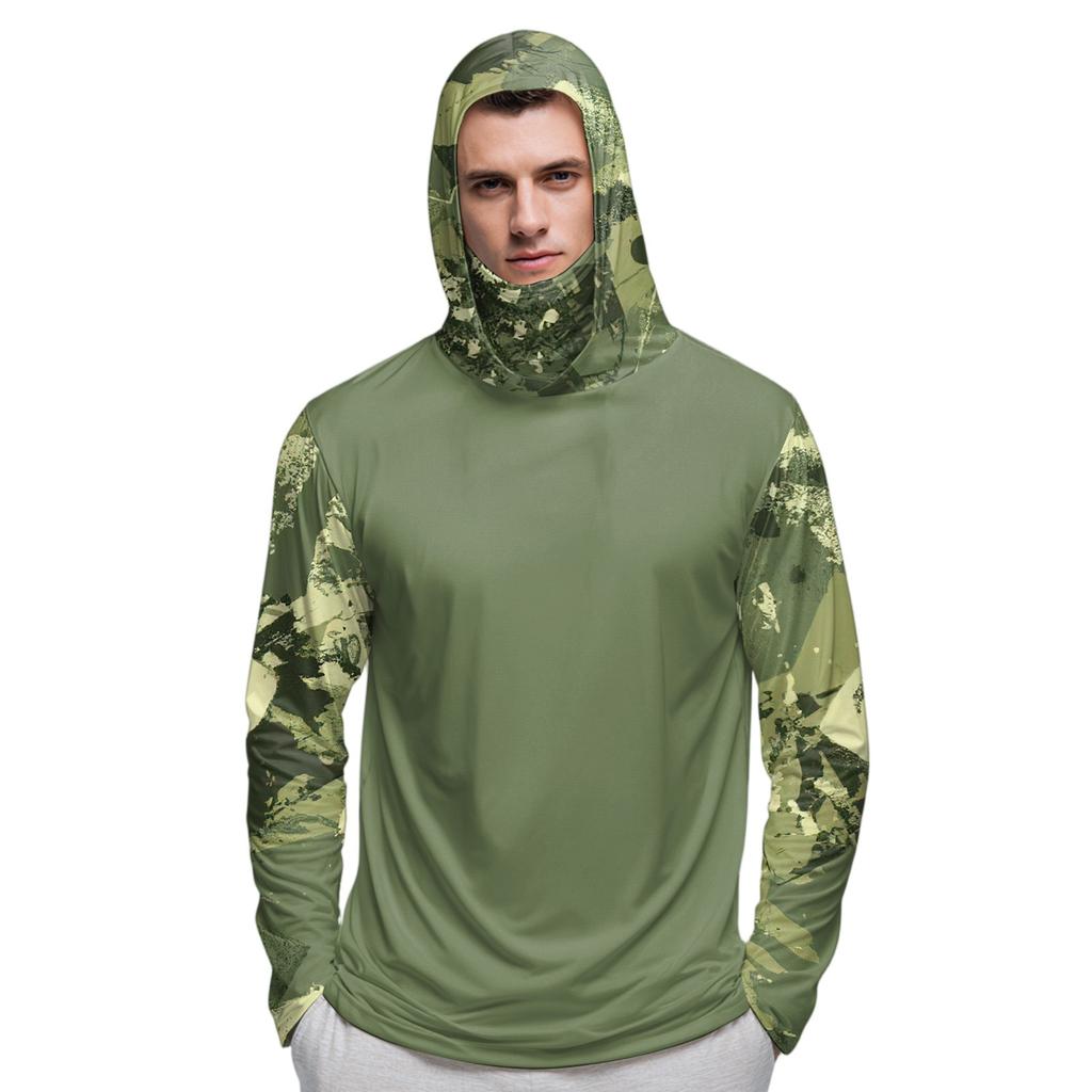 Men's Shirt With Mask Lightweight Long Sleeve Hooded Hiking Fishing Performance