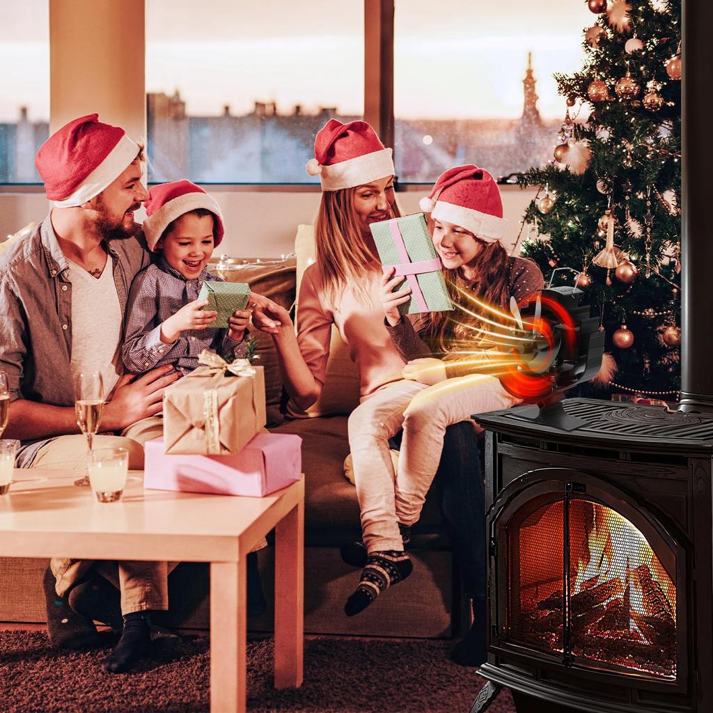 Aluminum Stove Fan, Fireplace Fan with Overheat Protection, Quiet Operation, for Wood Stoves, Eco-Fan, No Power Required, Temperature Sensing, Air Cir