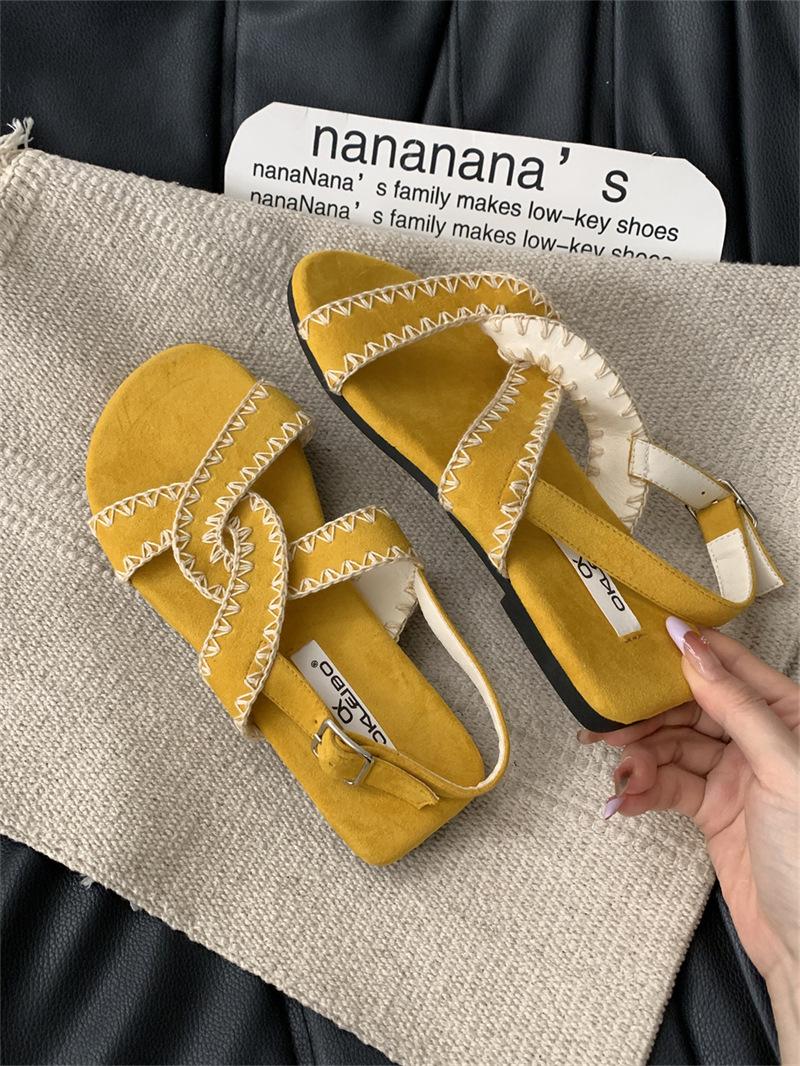 

Soft leather version with skirt sandals women s 2025 summer new ins versatile texture one-word thin strap flat sandals women 35