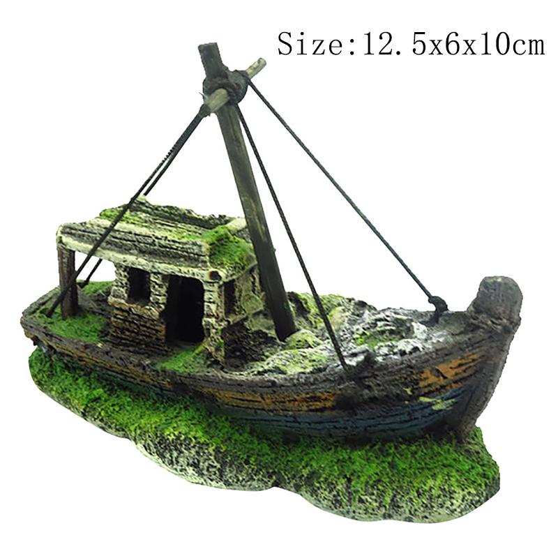 Aquarium Ornament Künstliche Pflanzen Gras Algen Piratenwrack Schiff Felslandschaft Leuchtstein Aquarium Landschaft Dekor Zubehör