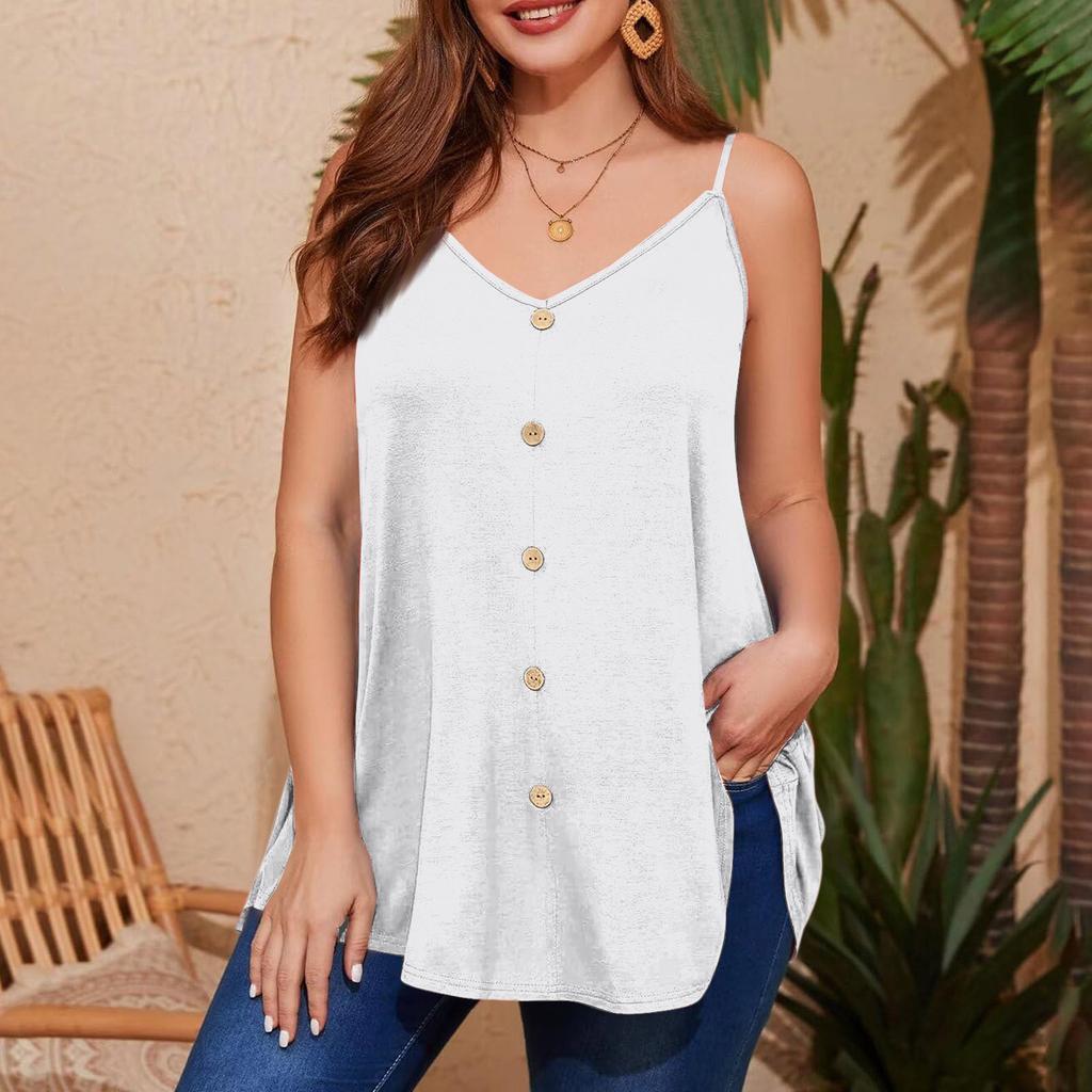Dámská ležérní vesta plus size s nastavitelnými ramínky, top tílko bez rukávů s výstřihem do V