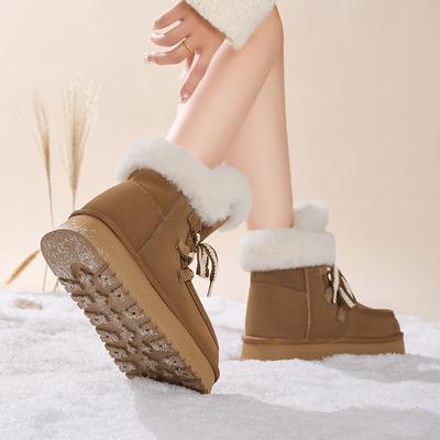 Augustine Plateau Schneestiefel Damen Winter 2025 neu gefüttert verdickt mittelhohe kurze Stiefel tragen flauschige Baumwollschuhe