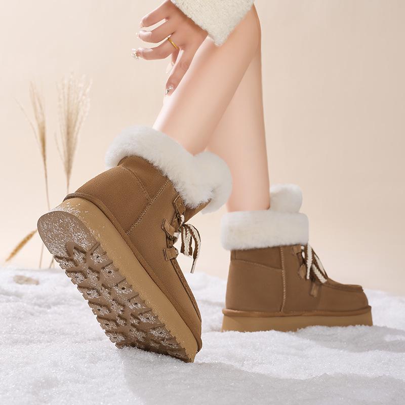 Augustine platform snow boots women's winter 2025 new piled thickened medium tube short boots wear fluffy cotton shoes