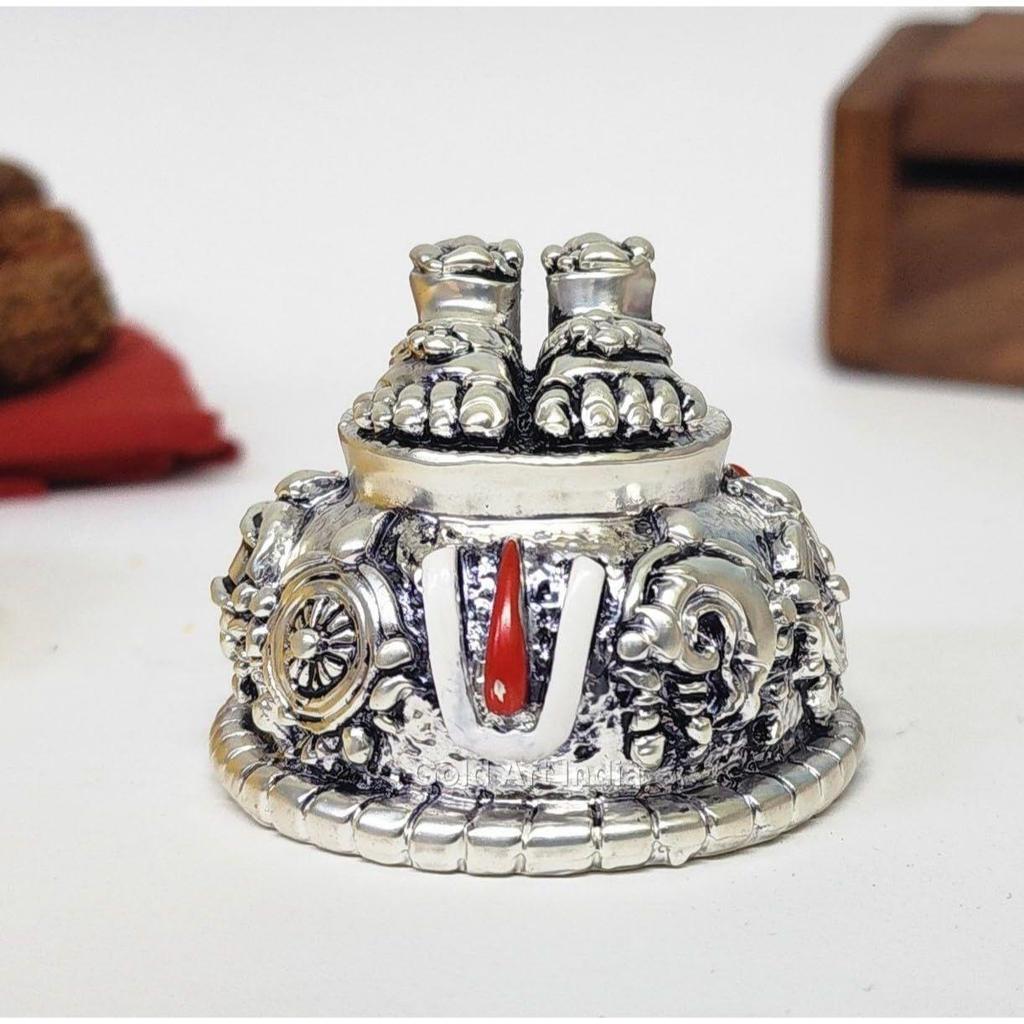 Lord Balaji Charan Paduka Silver Matte Antique Finish Vishnu Charan Paduka for Pooja Room/Car Dashboard Venkateswara Swamy Feet  Best Gift