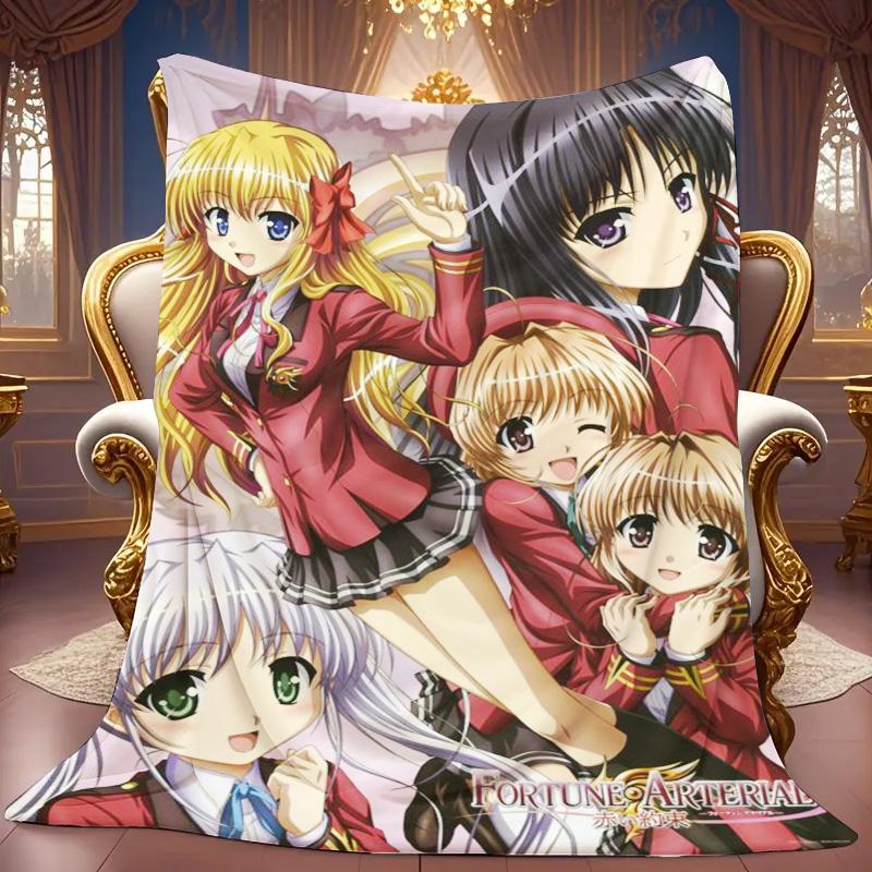 Fortune Arterial Anime Girls Flannel Throw Blanket, Soft Blanket for Sofa Bed, Anime Character Print Home Decoration Fan Gift