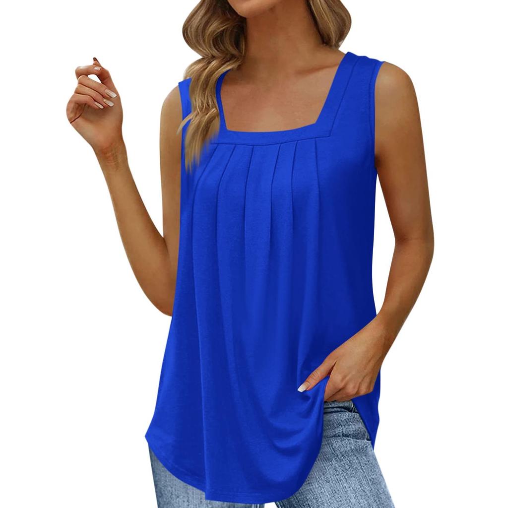 Women's Summer Fashion Casual Sleeveless Square Neck Solid Color Tank Top