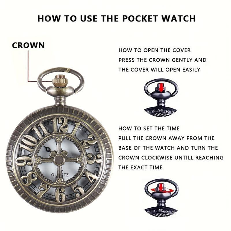 Exquisite Vintage Bronze Steampunk Pocket Watch Carved Hollow Arabic Numerals Flip Quartz Clock Retro Necklace Hanging Watch