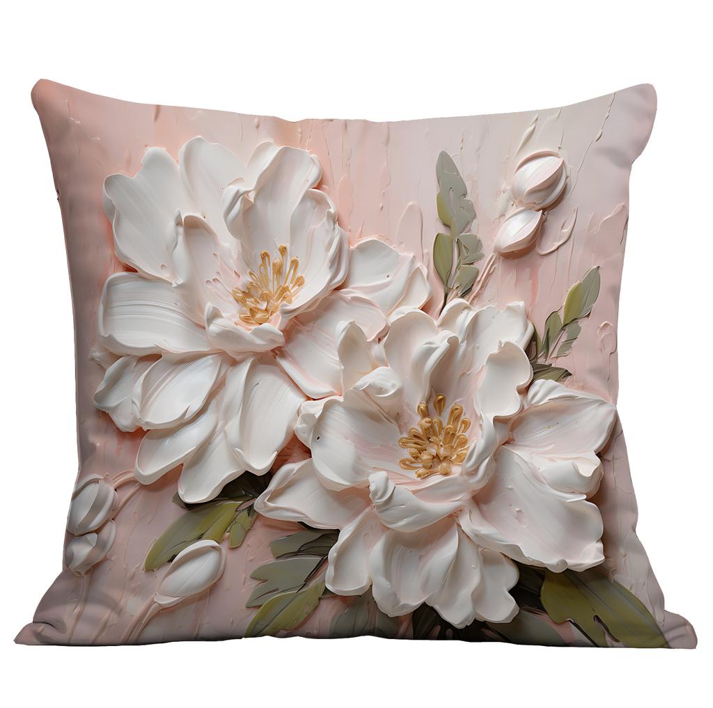 New Flower Pillowcase Imitating Three-dimensional Oil Painting Style Creative Floral Home Living Room Sofa Cushion Pillowcase