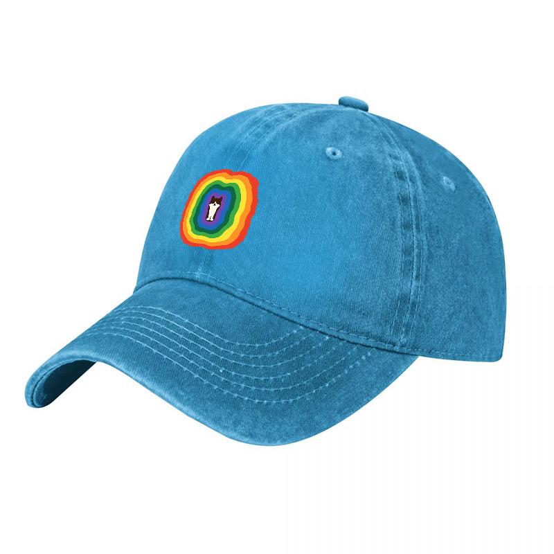 Rainbow Logo Embroidered Washed Canvas Baseball Cap Unisex Adjustable Hat Fashion Streetwear Style Casual Outdoor Accessory