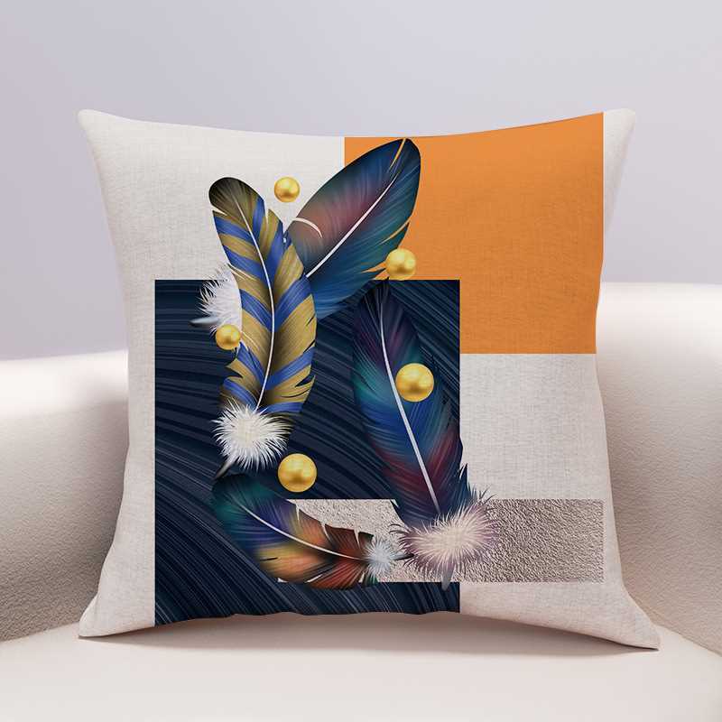 Sofa Cushion Geometric Abstract Cotton Linen Cushion Living Room Large Backrest Pillow Cover with Core