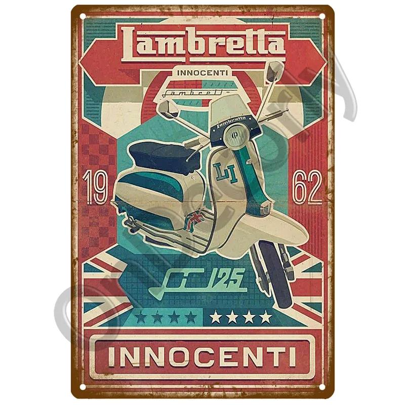 Lambretta Motor Plaque Metall Vintage Blechschild Shabby Chic Dekor Metallschilder Vintage Bar Dekoration Metall Poster Pub Metallplatte